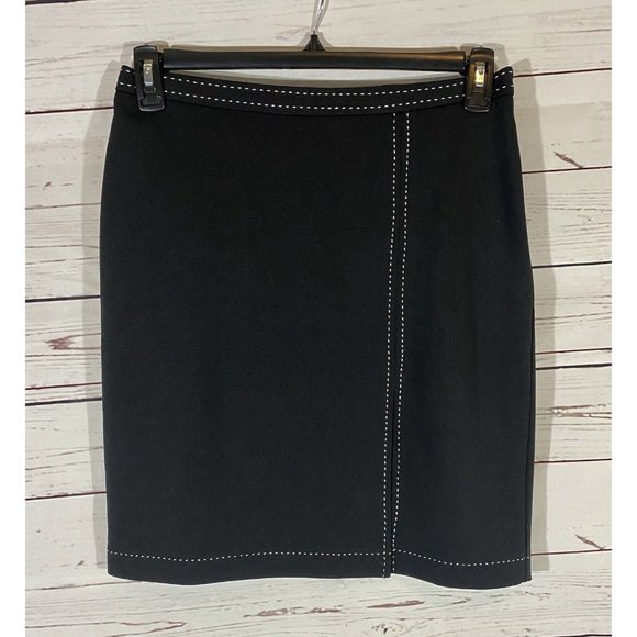 Express Skirt Womens Sz 5/6 Black White Contrast Stitching Straight Lined Slit - Picture 3 of 12